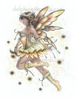 Sunflower Fairy Flower Elf Fantasy Print Delphine Art