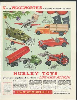 Woolworth Hubley Toys ad 1954 lumber telephone dump truck tractor
