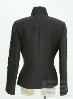Linda Allard Ellen Tracy Black Silk Knotted Trim Zip Jacket Size 8