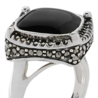 Victoria Crowne Black Onyx and Marcasite Square Cushion Cut Sterling