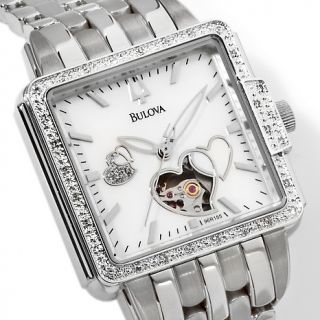 Bulova Ladies Diamond Bezel Open Heart Dial Bracelet Watch with