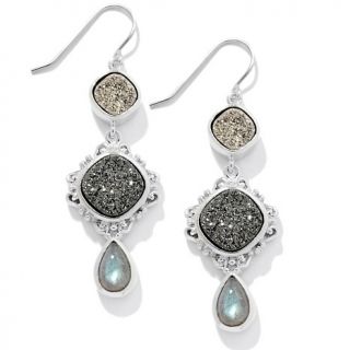 137 238 black and silver drusy and labradorite sterling silver drop