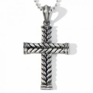 141 204 men s stainless steel brushed rope cross pendant with 24 chain
