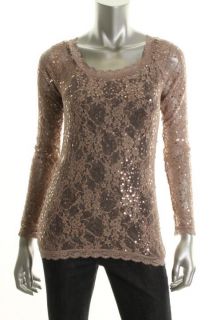 Famous Catalog Moda New Pink Sequined Lace Long Sleeve Blouse Top M