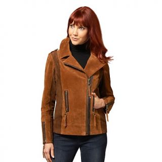 Chi by Falchi Suede Colorblock Jacket with Faux Fur Collar