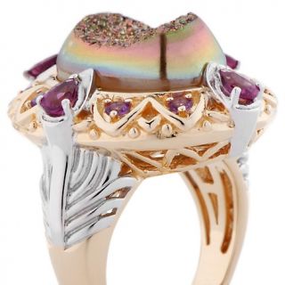Victoria Wieck 2 Tone Oval Peacock Drusy and Multi Gem Ring