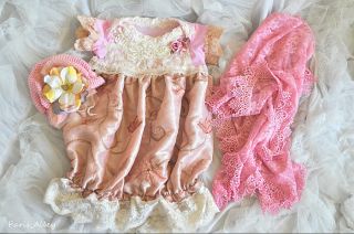 Rose Bloom~French Lace Dress,Hat & Blanket 4 Reborn Baby Doll