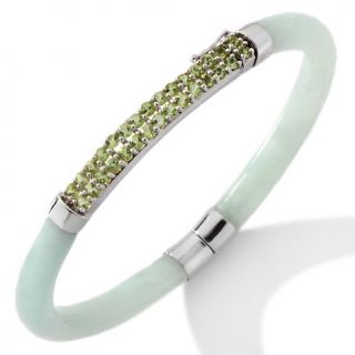 147 915 sterling silver green jade and peridot hinged bangle bracelet