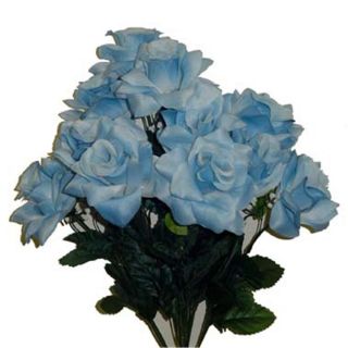  Open Rose w 12 Roses Light Blue Silk Flowers Artificial Wedding