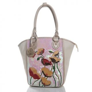 161 456 sharif couture hand beaded poppy flower leather tote note