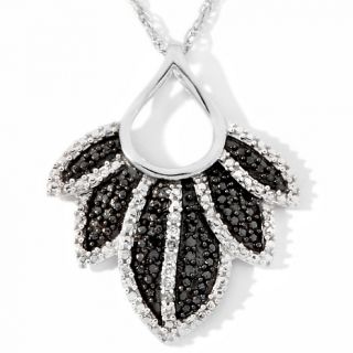 148 310 black and white diamond accented sterling silver leaf pendant
