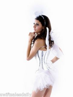 Sexy Womens Ladies White 5 Piece Angel Corset Fancy Dress Costume 8503