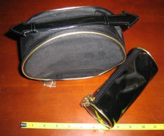 Estee Lauder Black Pattern Train Case Cosmetic Bag Gold Makeup