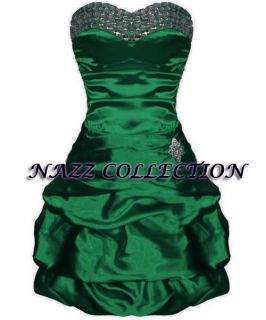 Emerald Green Satin Diamonte Heartshaped Cocktail Dress Sz 8 10 12 14