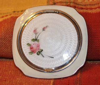 Vintage Evans Creme with Pink Rose Guilloche Compact