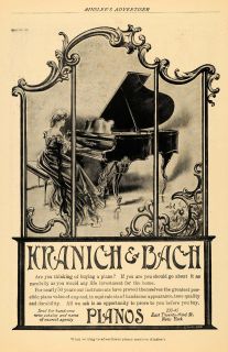 1907 Ad Kranich Bach Grand Pianos Ethridge Illustration Musical