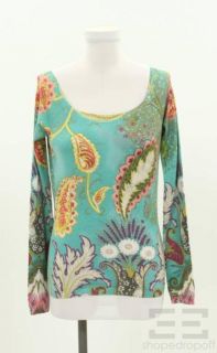 etro teal floral paisley silk knit sweater size 40