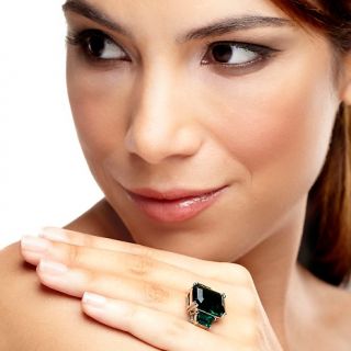 Rita Hayworth Collection Emerald Color Silvertone Three Stone Ring at