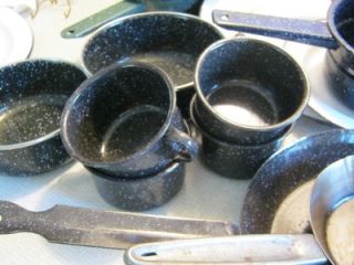 Mixed Lot of Vintage Granite Enamel Tin Camp Cookware 26 Pieces