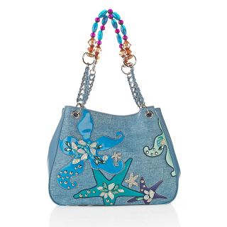176 366 sharif under the sea linen and leather jeweled tote rating 2 $