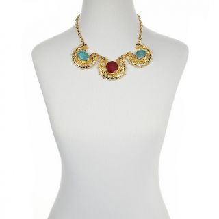 Universal Vault Red and Turquoise Color Stone Goldtone 20 1/4 Drop