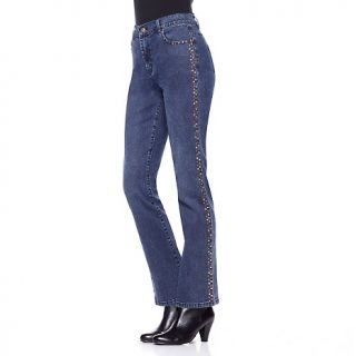 212 644 diane gilman jewel and stud embellished seam boot cut jeans
