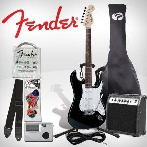 Fender Starcaster Black Strat Electric Guitar Pack Set Amp   Complete