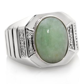 192 489 men s green jade and diamond accent sterling silver ring note