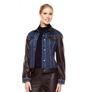 223 277 diane gilman faux leather and denim jacket note customer pick