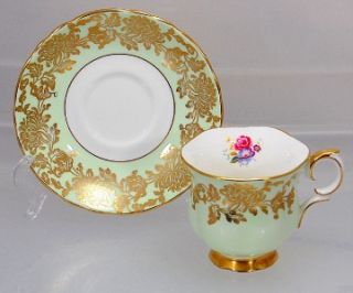 Crown Staffordshire Mint Green Rose Gold Cup Saucer Set