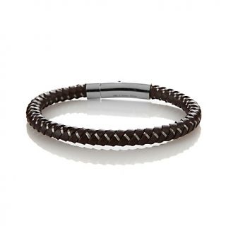 227 069 men s stainless steel and leather wire woven bracelet rating 2