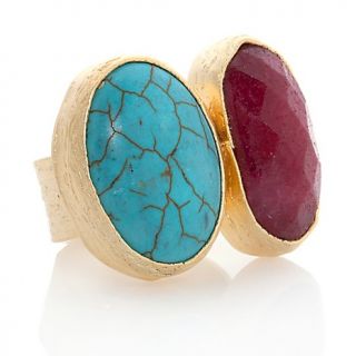205 182 universal vault red and turquoise color two stone goldtone