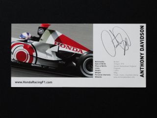 Honda Racing F1 Team Anthony Davidson Original Card