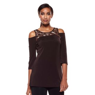 221 586 slinky brand cold shoulder tunic with beaded neckline note