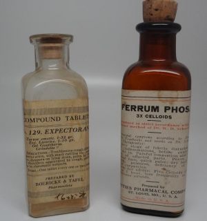  Glass Medicine Bottles for Ferrum Phos and Compund Tablets with corks