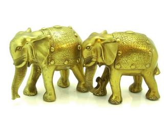 Brass Pair of Feng Shui Elephants with Trunks Down