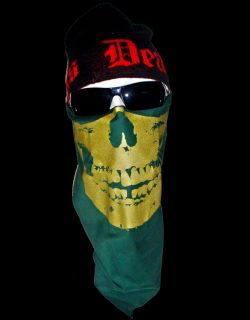 Gold Skull~ Dark Green INSTA FACE BANDANA skeleton snowboard ski mask
