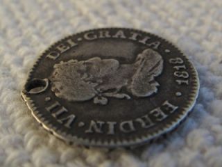  Silver Coin 1 2 Real Ferdin Ferdinand VII PJ Colonial RARE