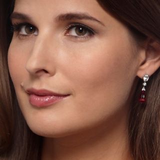 Jean Dousset Absolute and Created Ruby Drop and Pavé Earrings