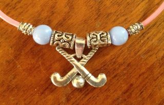 Field Hockey Silver Charm Necklace Blue Pink