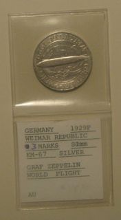 1930 F 3 Mark SILVER German Graf Zeppelin Weimar Republic 3rd Reich