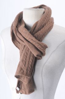 Portolano Brown Cashmere Cable Knit Scarf Winter Soft Lightweight
