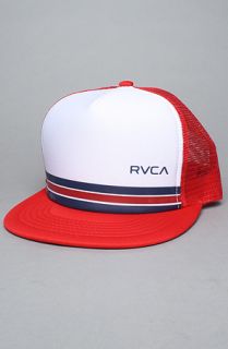 RVCA The Barlow Trucker Hat in Red White Docker Blue