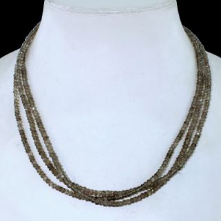 Awesome Natural Facet Smoky Quartz 3 Strand 925 Silver Beads Necklace