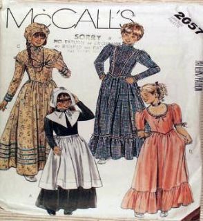 Costume Sewing Pattern Girls Frontier Pioneer Pilgrim Dress 12yrs