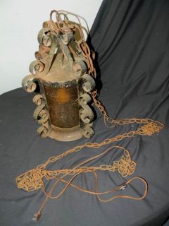 Fabulous Vintage Spanish Revival Swag Lamp Light Amber Glass Shade