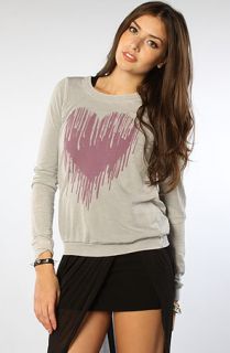 Chaser The Drippy Heart Cross Back Pullover Sweatshirt in Gray