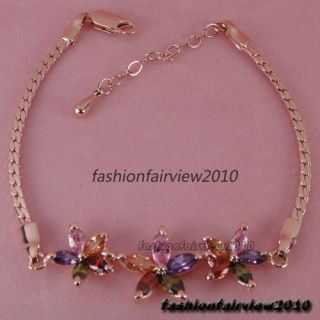 New 18K Rose Gold GP Colorful Swarovski Crystal Three Flower Bracelet