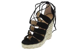  Catalog Black Caged Wedge Sandals Espadrilles Shoes 5 BHFO
