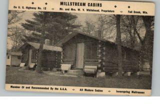 Fall Creek Wi Millstream Cabins Old Postcard